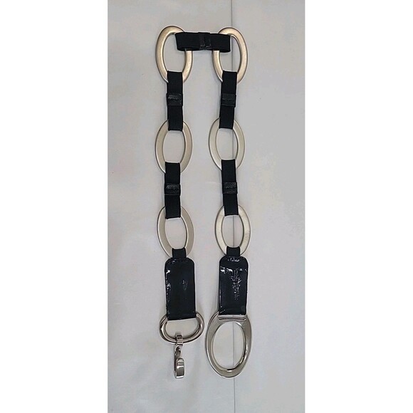 Vintage Sandy Duftler Black Patent Leather & Silver Oval Link Belt Size Sm main image 10